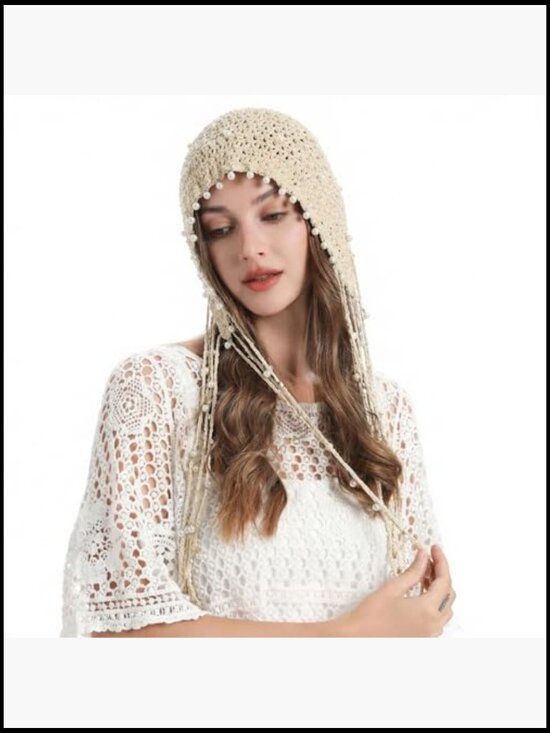 Handmade Crochet Slouchy Beanie Hat with Tassel - Cotton Breathable main image 5
